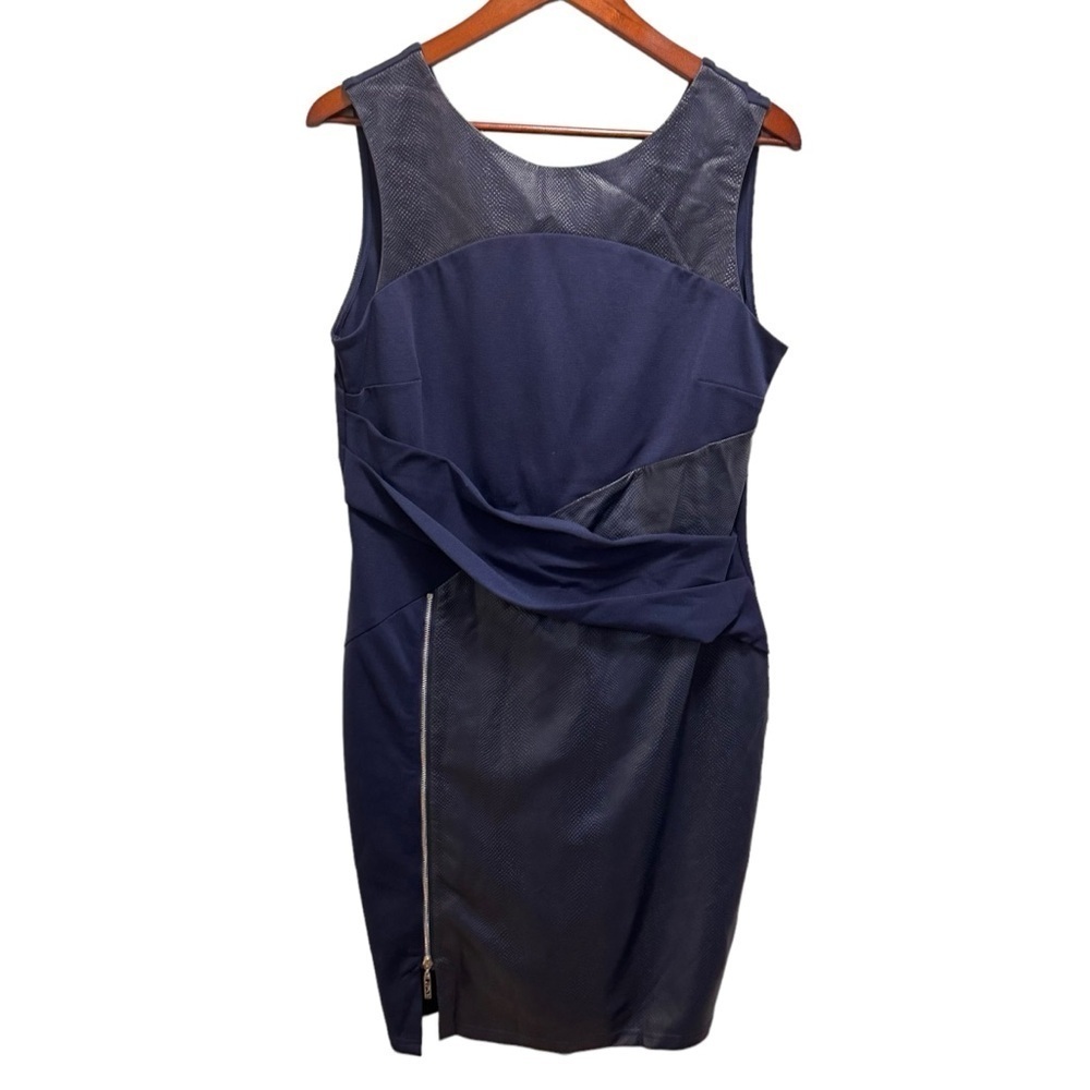 Lipsy London Mixed Media Snakeskin Faux Leather Navy Blue Scoop Neck Dress 12